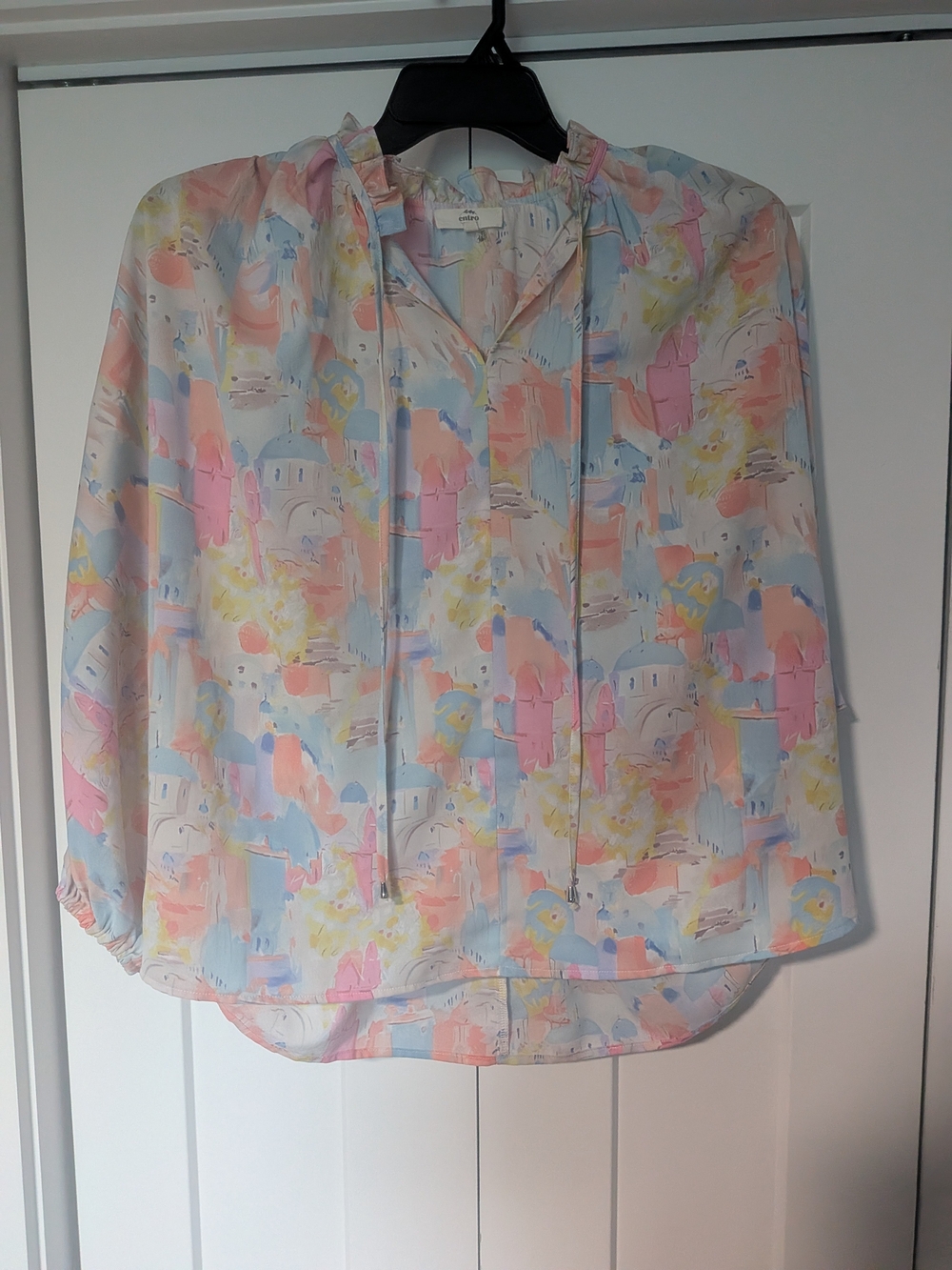 Greeting From Greece Blouse Entro Size M Pastel Colors With Ruffles Oversized